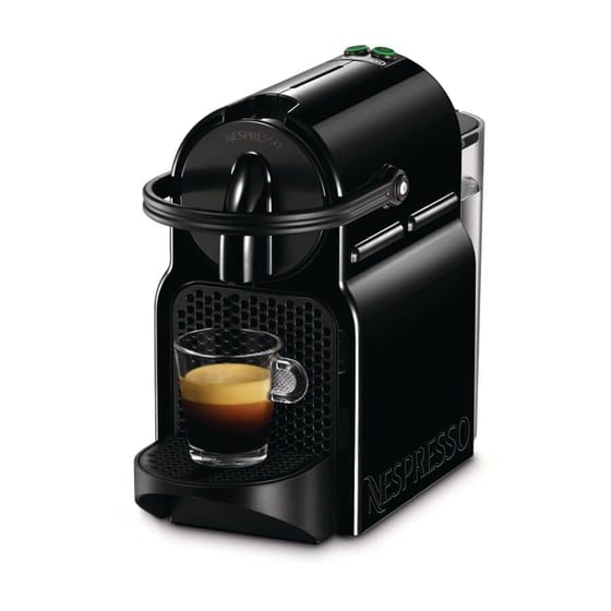 Nespresso Inissia Black espresso machine — two cup-size buttons on top, single on the left, double on the right